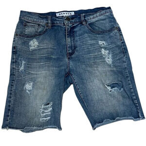 Reason Men's Blue Distressed Cutoff Denim Jeans Shorts Size 34